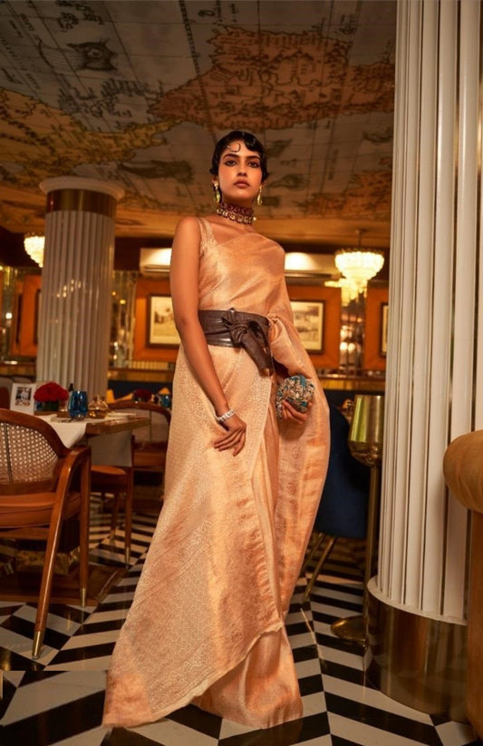 Luxe Golden Satin Jari Silk Saree