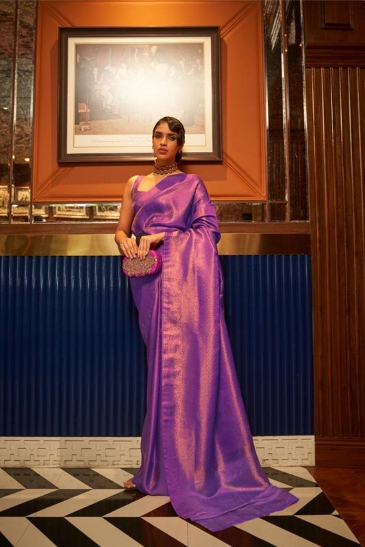 Immaculate Purple Satin Jari Silk Saree