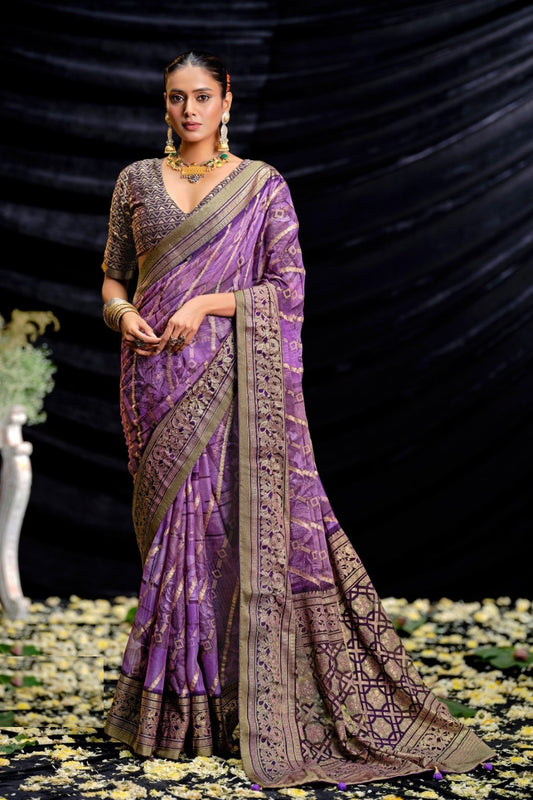 Sleek Purple Brasso Digital Print Saree