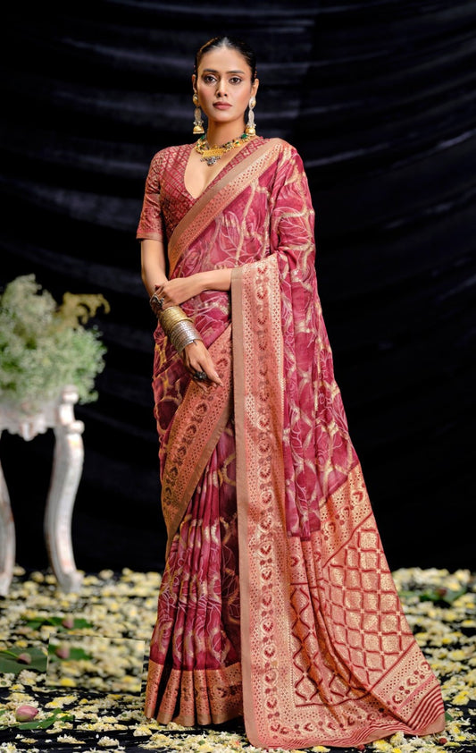 Understated Pink Brasso Digital Print Saree