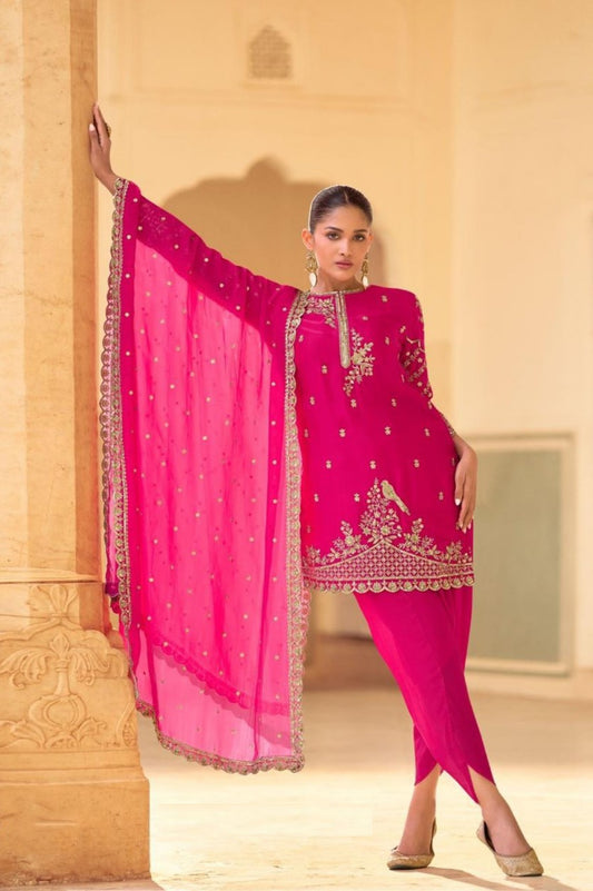 Opulent Pink Soft Crepe Silk Dhoti Pant Suit Set