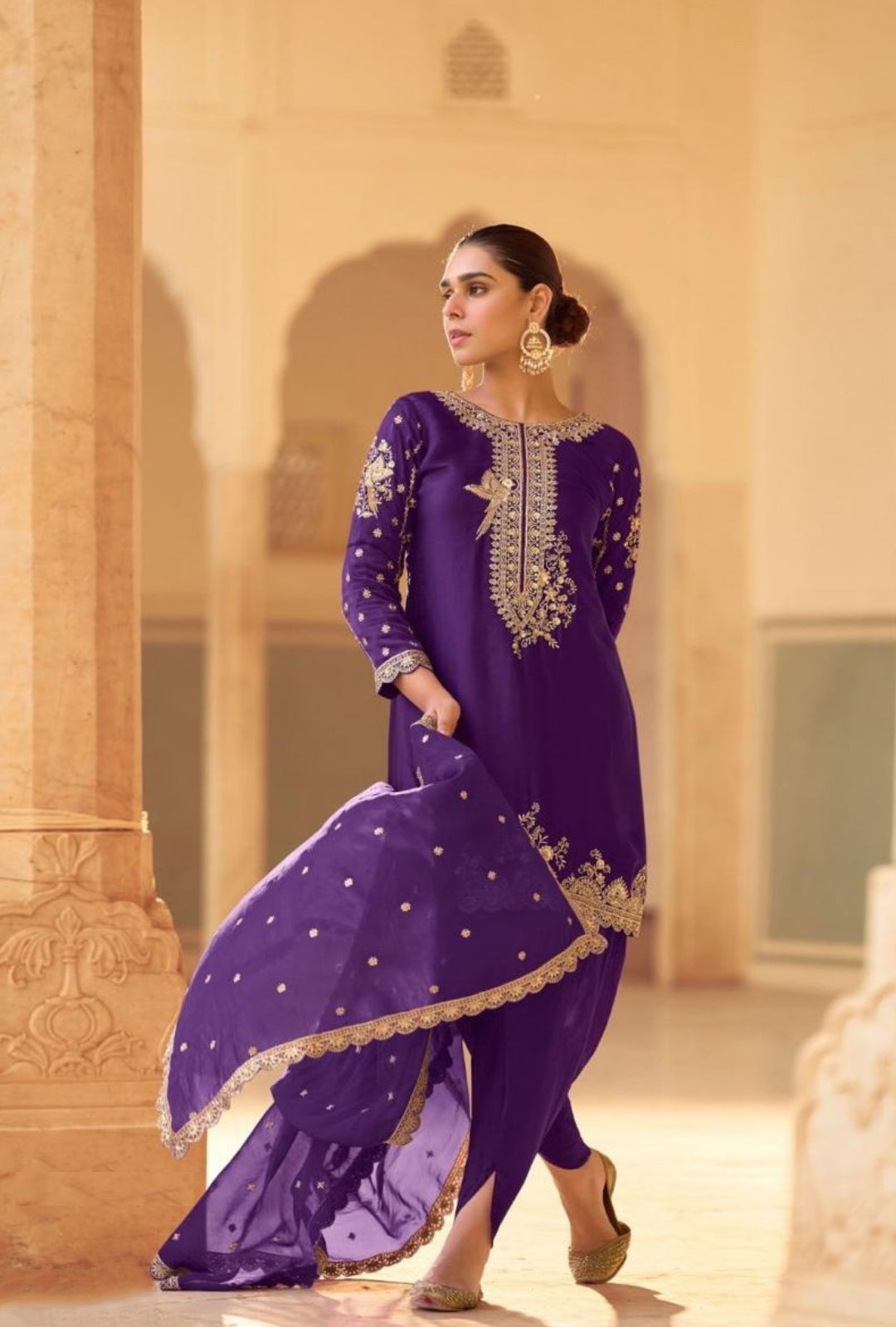 Polished Purple Soft Crepe Silk Dhoti Pant Suit Set