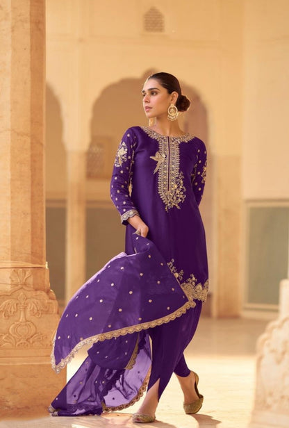 Polished Purple Soft Crepe Silk Dhoti Pant Suit Set