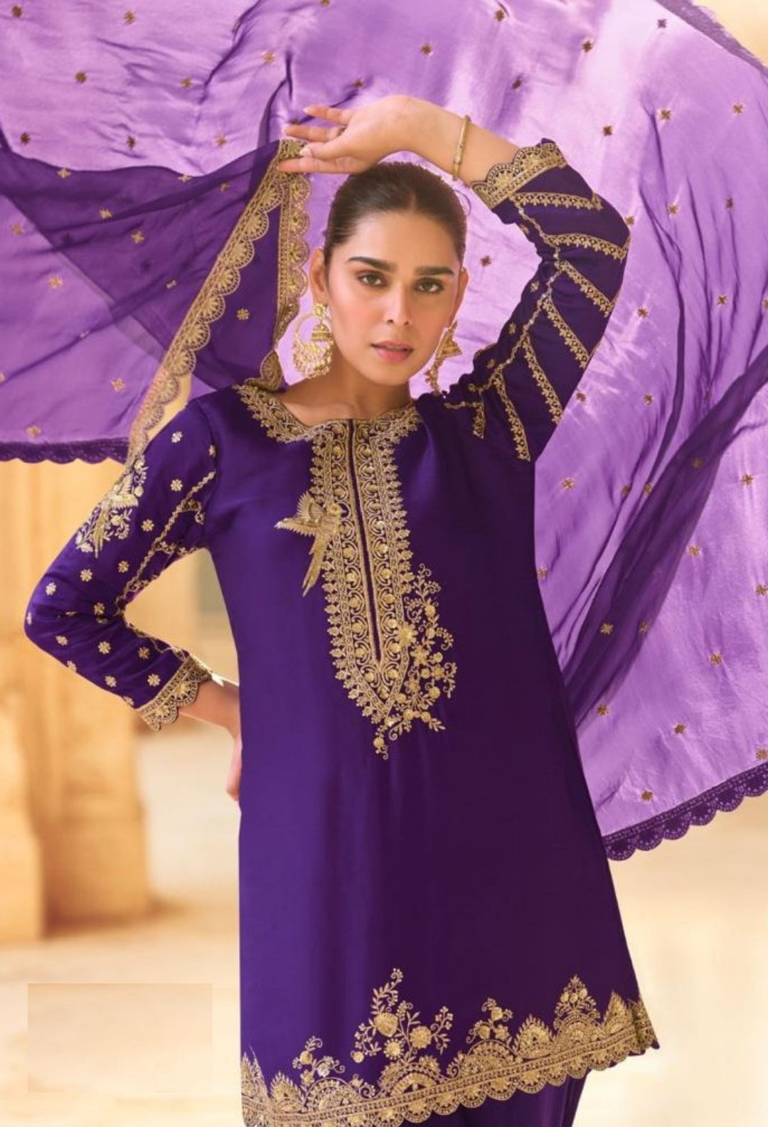 Polished Purple Soft Crepe Silk Dhoti Pant Suit Set
