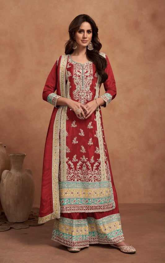 Luxe Rust Simar Silk Palazzo Suit Set