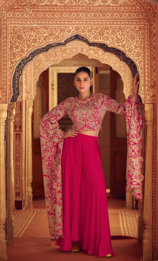 Spectacular Pink Chinon Silk Indo Western