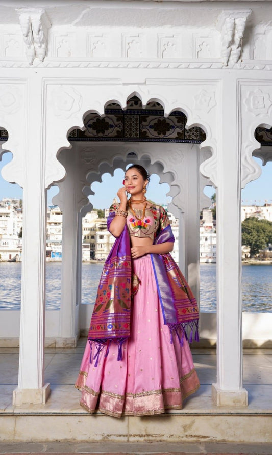 Flawless Light Pink Jacquard Silk Paithani Silk Lehenga