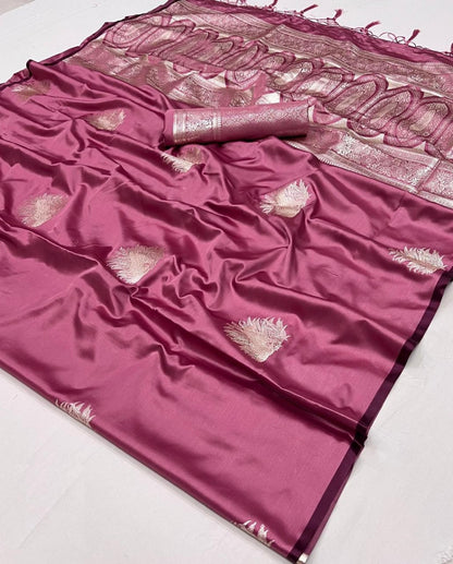Women Burgundy Handloom Weaving Jari Silk Saree