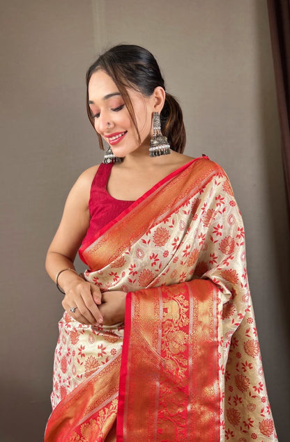 Women Sea Green And Red Kanjivaram Silk  Saree