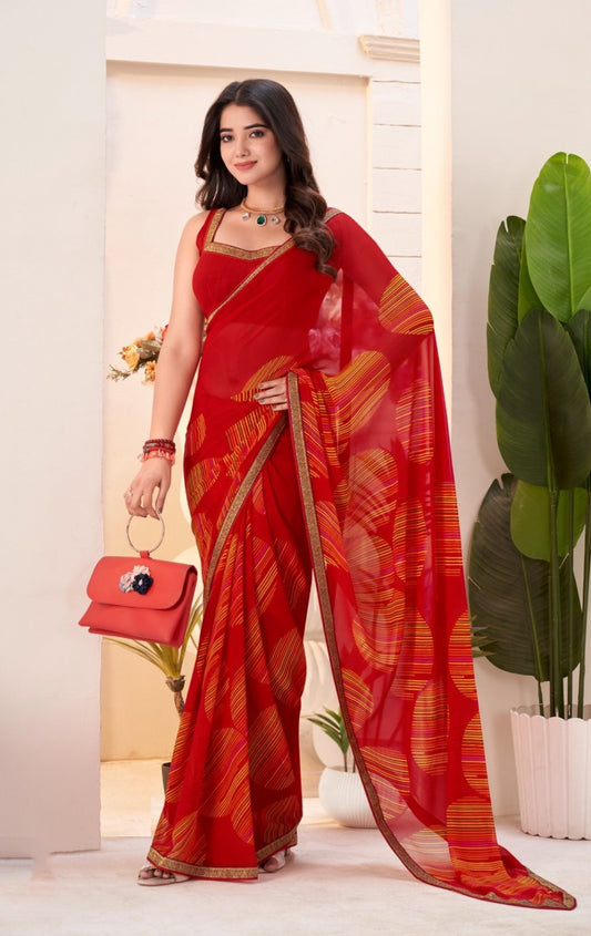 Women Red Georgette Vibrant Saree