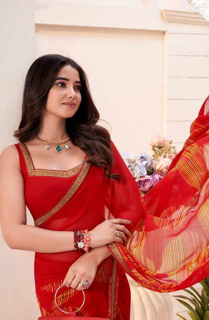 Women Red Georgette Vibrant Saree