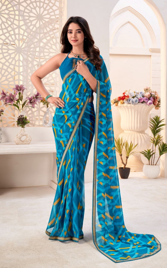 Women Blue Georgette Vibrant Saree