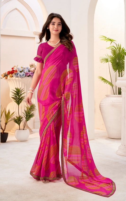 Women Pink Georgette Vibrant Saree