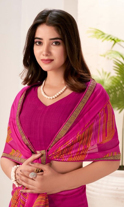 Women Pink Georgette Vibrant Saree