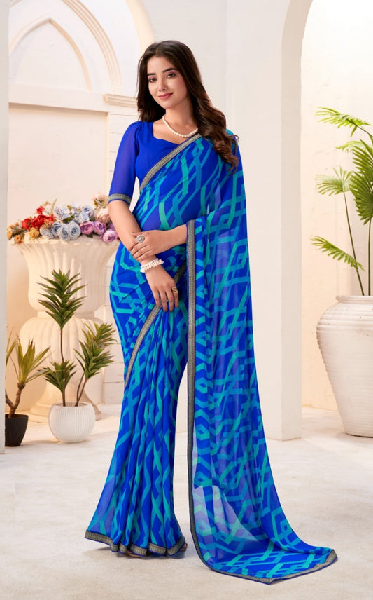 Women Royal Blue Georgette Vibrant Saree