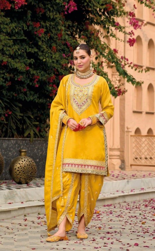 Women Mustard Shimmer Dhoti Pant Suit Set