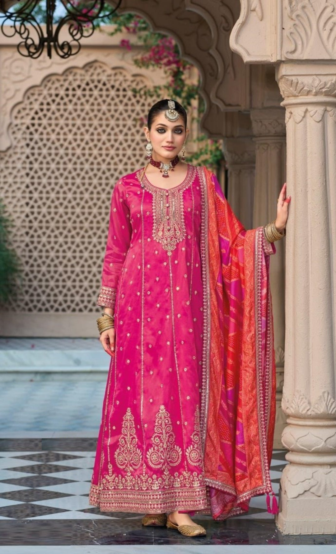 Luxe Rani Pink Heavy Shimmer Gown With Dupatta