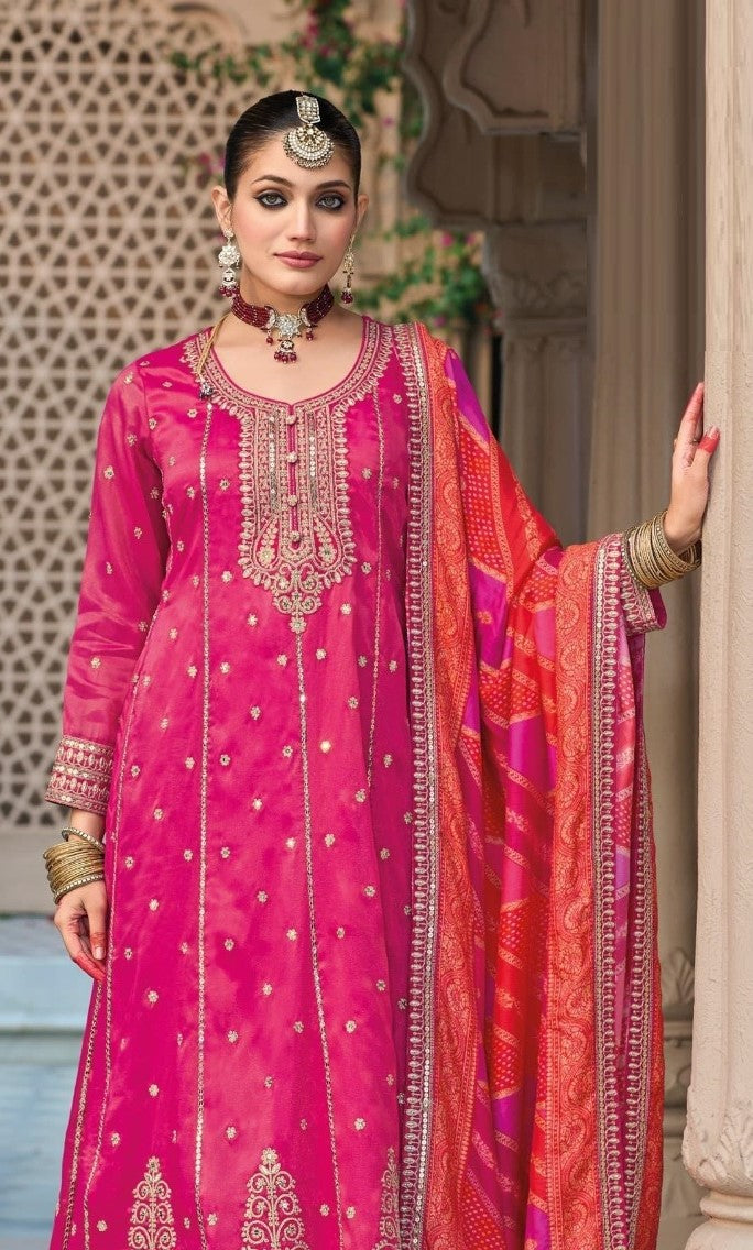 Luxe Rani Pink Heavy Shimmer Gown With Dupatta
