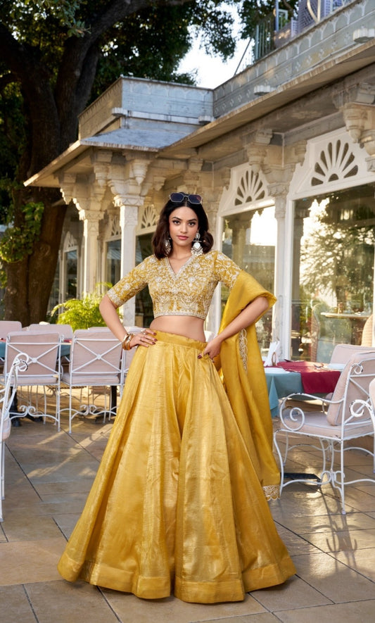 Sculpted Gold Goldie Silk Reception Lehenga