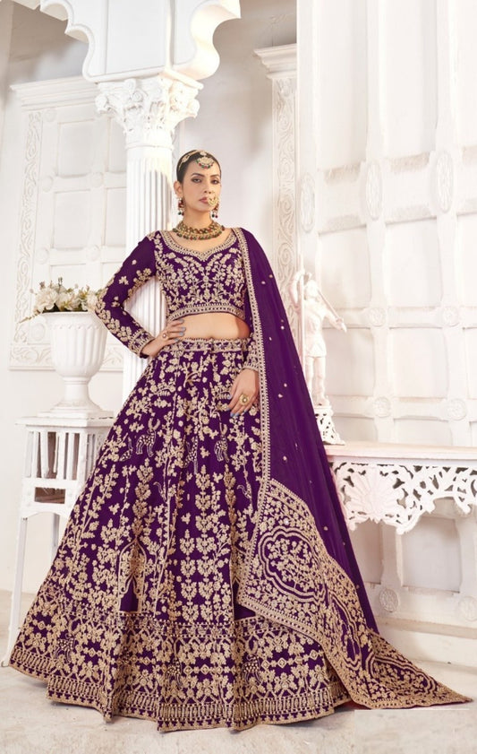 Luxurious Purple Jimmy Choo Bridal Lehenga With Embroidery Work