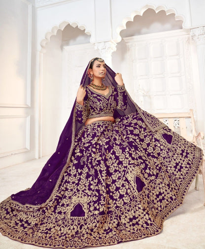 Luxurious Purple Jimmy Choo Bridal Lehenga With Embroidery Work