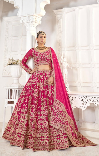 Refined Pink Jimmy Choo Bridal Lehenga With Embroidery Work