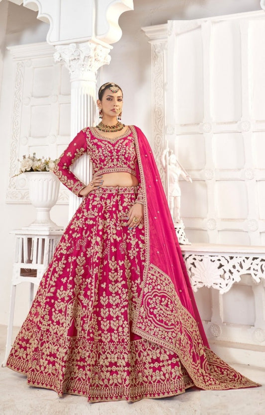 Refined Pink Jimmy Choo Bridal Lehenga With Embroidery Work