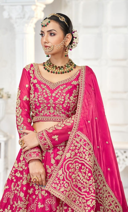 Refined Pink Jimmy Choo Bridal Lehenga With Embroidery Work