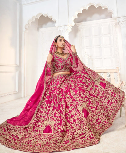 Refined Pink Jimmy Choo Bridal Lehenga With Embroidery Work