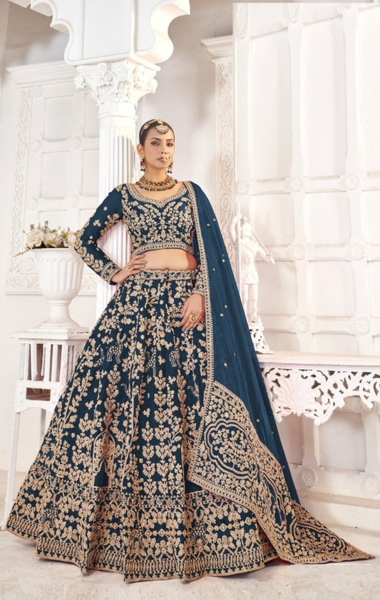 Tailored Teal Jimmy Choo Bridal Lehenga With Embroidery Work