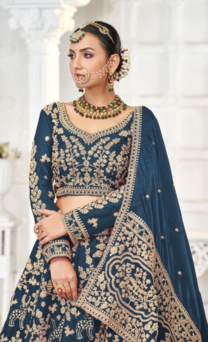 Tailored Teal Jimmy Choo Bridal Lehenga With Embroidery Work