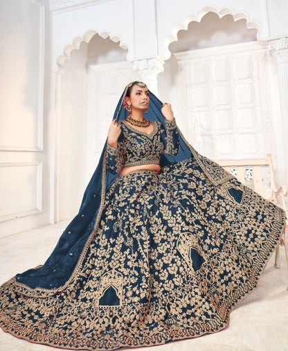 Tailored Teal Jimmy Choo Bridal Lehenga With Embroidery Work