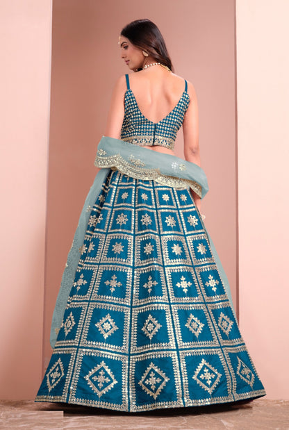 Stunnig Teal Art Silk Gliterring Lehenga
