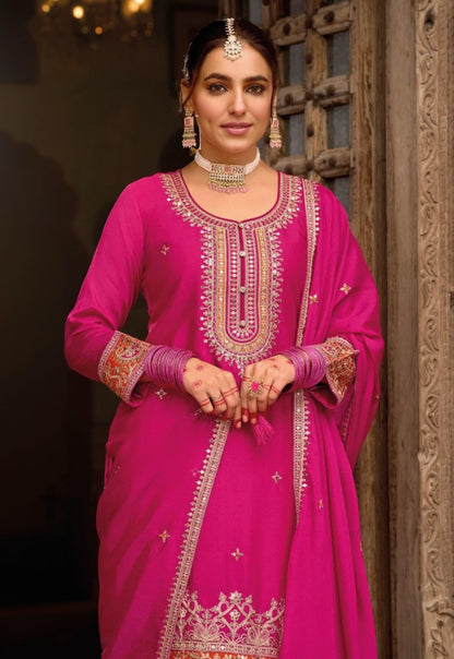 Effortless Pink Chinon Pant-Bottom Suit Set