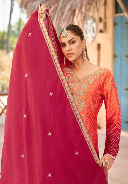 Stunnig Pink Chinon With Embroidery Work Pant-Bottom Suit Set