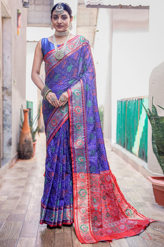 Women Blue Patola Silk Saree