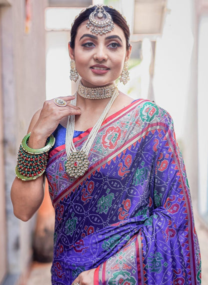 Women Blue Patola Silk Saree