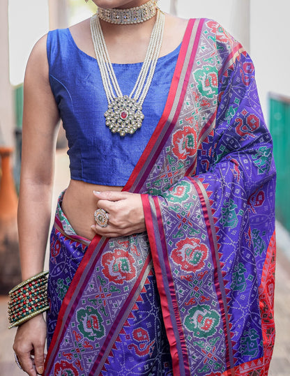 Women Blue Patola Silk Saree