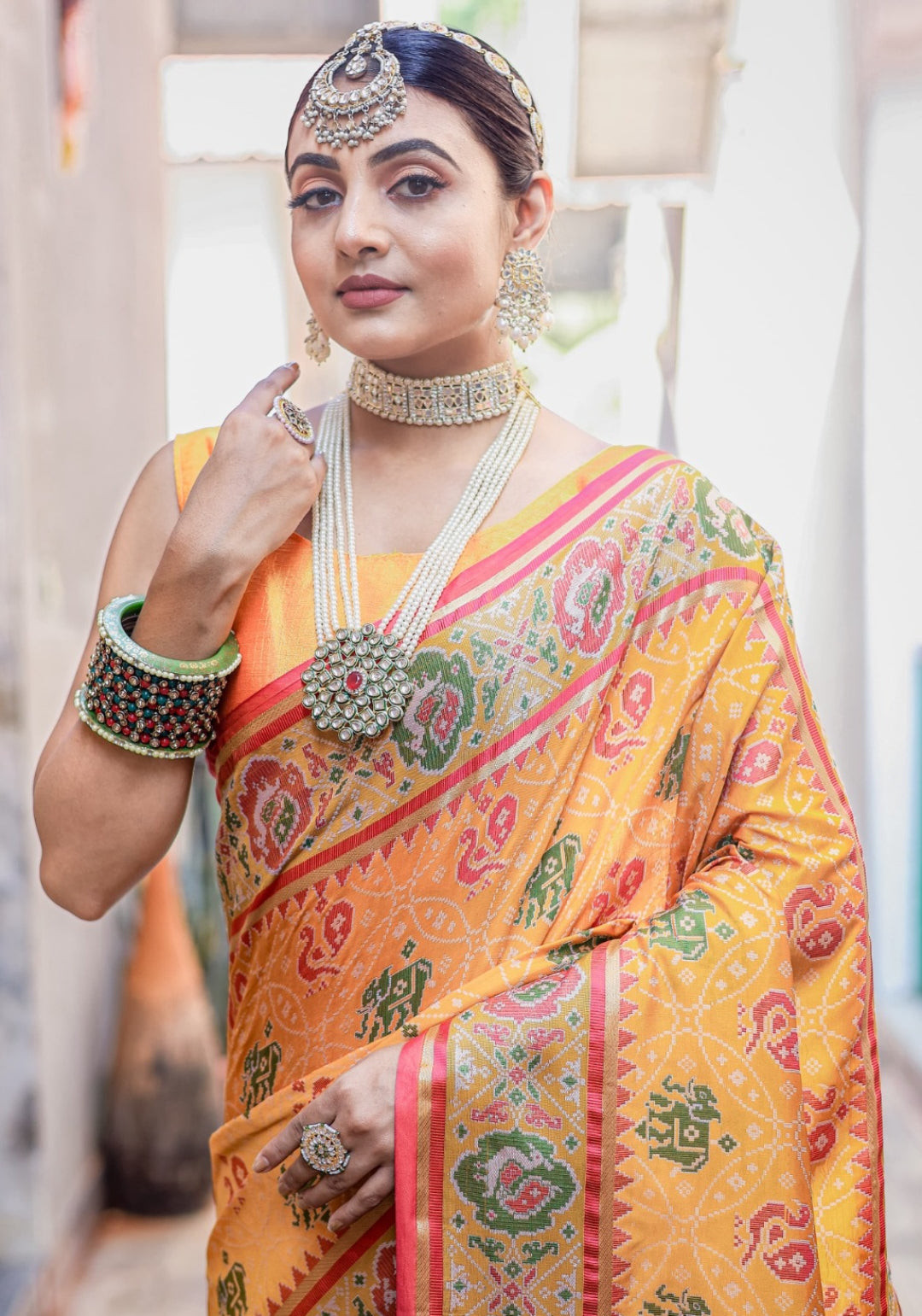 Women Mustard Patola Silk Saree