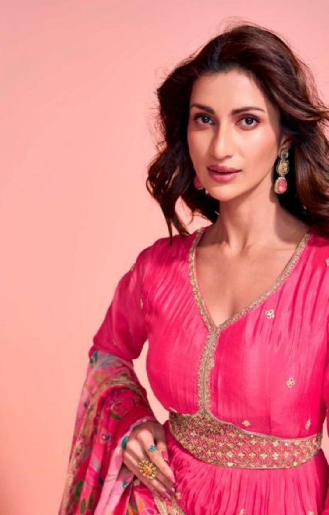 Iconic Pink Chinon Silk Gown With Dupatta