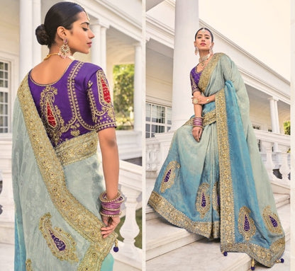 Effortless Blue Crepe Jacquard Jari Cut-Dana Mirror & Jarkan Bridal Saree