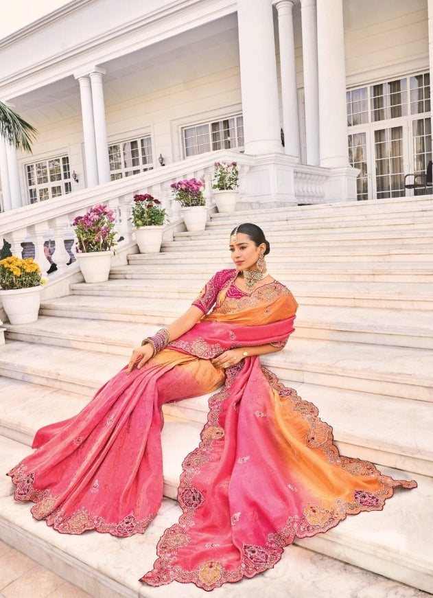 Iconic Pink Crepe Jacquard With Jari Cut-Dana & Moti Work Bridal Saree