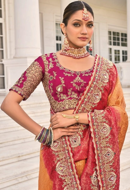 Couture Pink Crepe Jacquard With Jari Cut-Dana & Moti Work Bridal Saree