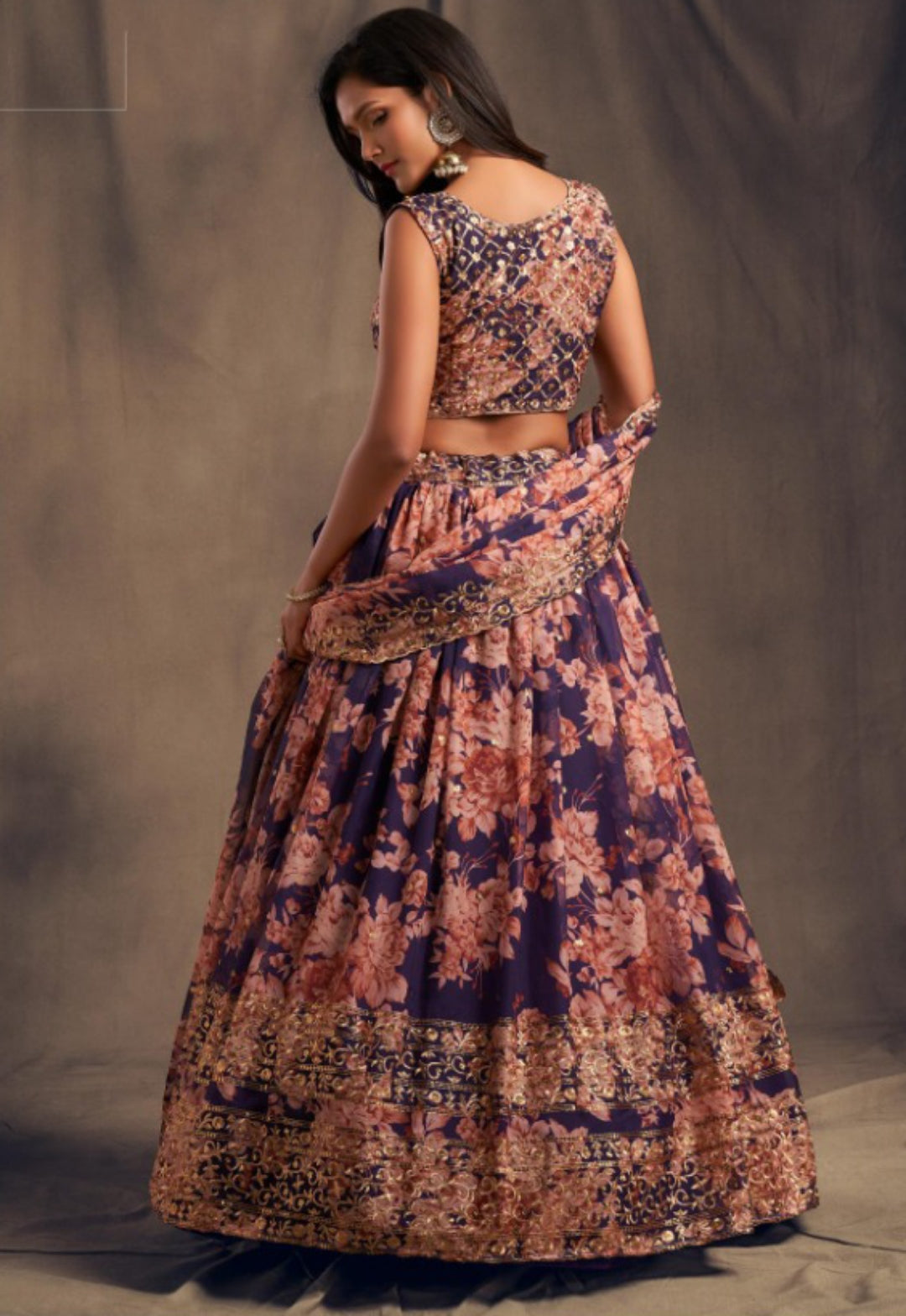Women Purple Organza Stylish Lehenga