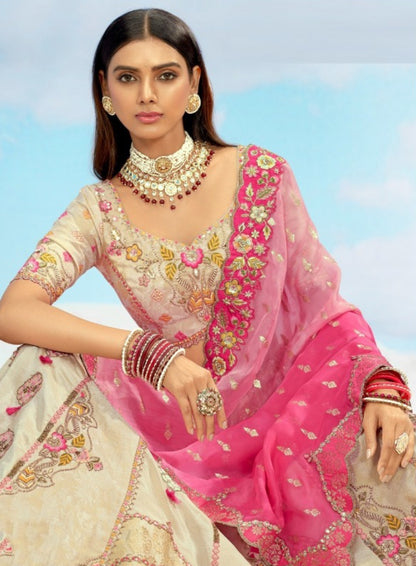 Sublime Cream Silk Stylish Lehenga