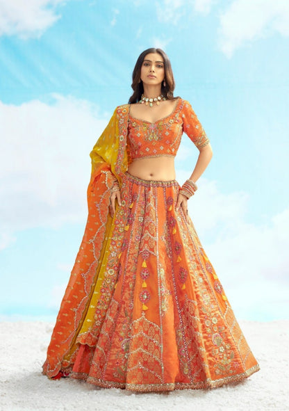 Iconic Rust Silk Stylish Lehenga