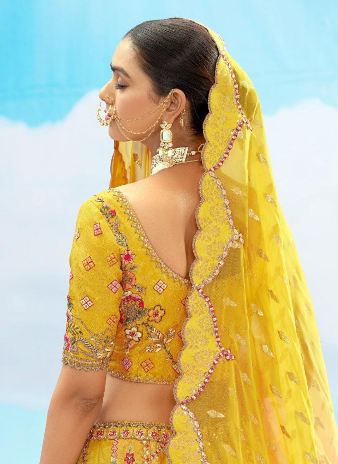 Sumptuous Yellow Silk Stylish Lehenga