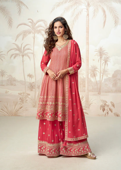 Women Red Georgette Palazzo Bottom Suit Set