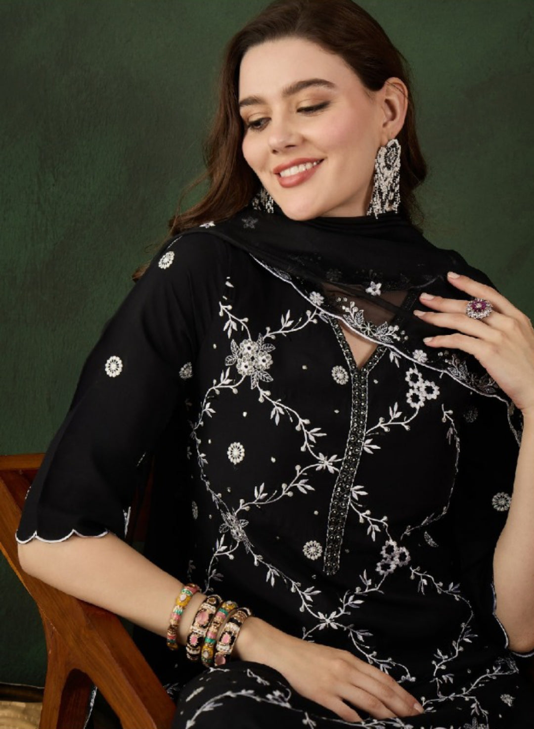 Women Black Chanderi Silk Pakistani Suit Set