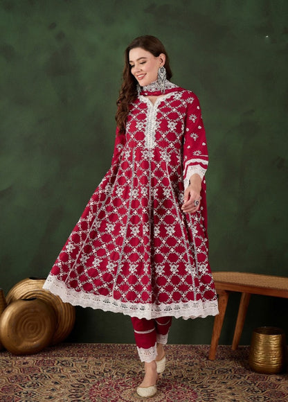 Women Maroon Cotton Pakistani Suit Set